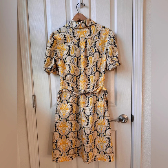 DM Donna Morgan Paisley Print Puff Sleeve Front Button Midi Dress 100% Silk sz 6 - Picture 8 of 11